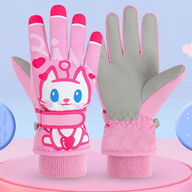 Up To $10 Gloves Mittens Pink Children Winter Skiing Cartoon Printing Gloves Warm Gloves Warm Cute Printing Gloves Riding Gloves Children Windproof Gloves