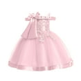 thumbnail image 2 of Zpanxa Toddler Girls Princess Dress, Little Girls Party Wedding Dress, Lace Bowknot Off Shoulder Pleated Dress, Kids Pageant Flower Girl Sleeveless Dress, Birthday Gifts for Girls Pink (8-9 Years), 2 of 8
