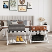 Algherohein 2 Piece Bamboo Folding Luggage Rack Suitcase Stand with Shelf for Guest Room,White