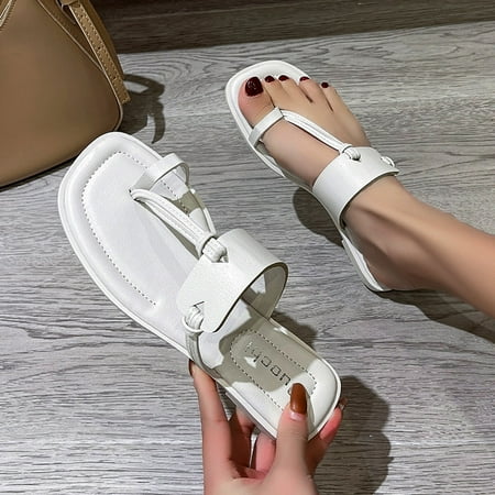 

HIBRO Ladies Shoes Fashion Solid Color Outer Wear Direction Toe Flat Sandals