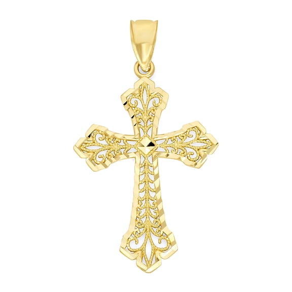 Golden Fire Solid 14k Gold Cross Pendant - Religious Jewelry Gifts for Women