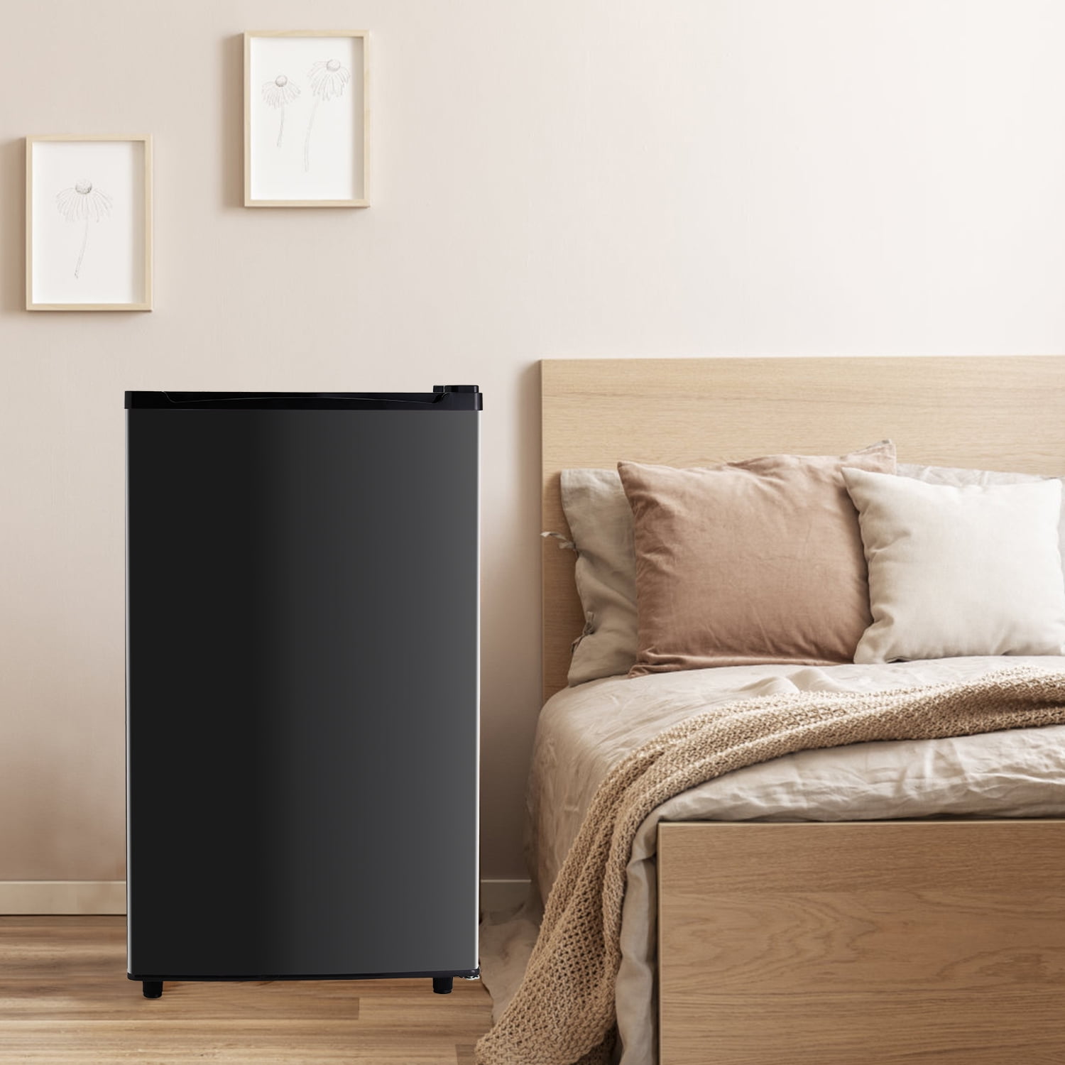 Mini Fridge with Freezer 3.2 Cu.Ft Compact Dorm Refrigerator for Kitchen, Office, Bedroom, Removable Glass Shelves Adjustable Thermostat Low Noise, 17.5" D x 17.7" W x 31.5" H, Black