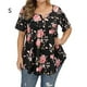 thumbnail image 1 of Camisa de mujer Camiseta de manga corta con estampado floral Blusa con cuello en V, Negro, S Vogacara AP002466-01, 1 of 4