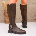 thumbnail image 5 of Miqool Knee High Boots for Women PVC Round Toe Dual Buckles Low Block Heel Casual Fall Winter Mid Calf Boots, 5 of 9