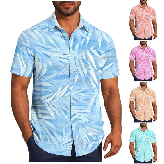 NuoCaiYun Summer Beach Shirts Mens Hawaiian Tropical Shirt Short Sleeve Casual Button Down Floral with Pocket