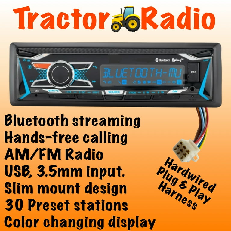 Plug & Play Kubota Tractor Radio AM FM Bluetooth Streaming Colors