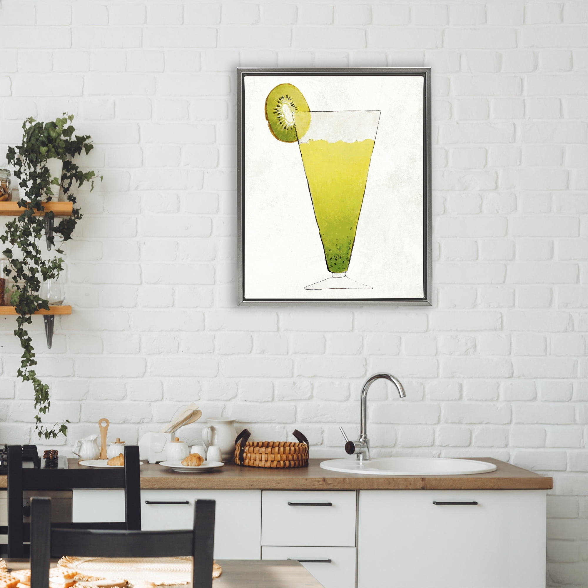 Stupell Industries Summer Cocktail Kiwi Slice Gray Framed Floater Canvas Wall Art, design by Lorenzo Collective