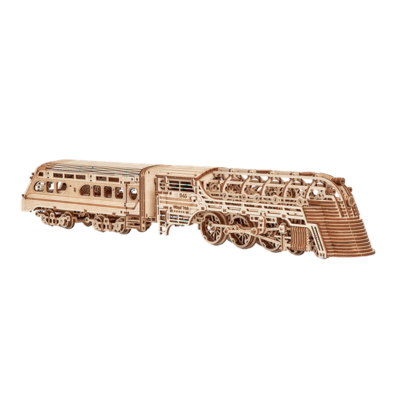 Wood Trick Atlantic Express Train 3D Wooden Puzzles for Adults and Kids to Build - 26.7x4 in - Rides up to 9 ft - Mechanical Locomotive Model Kit for Adults and Kids