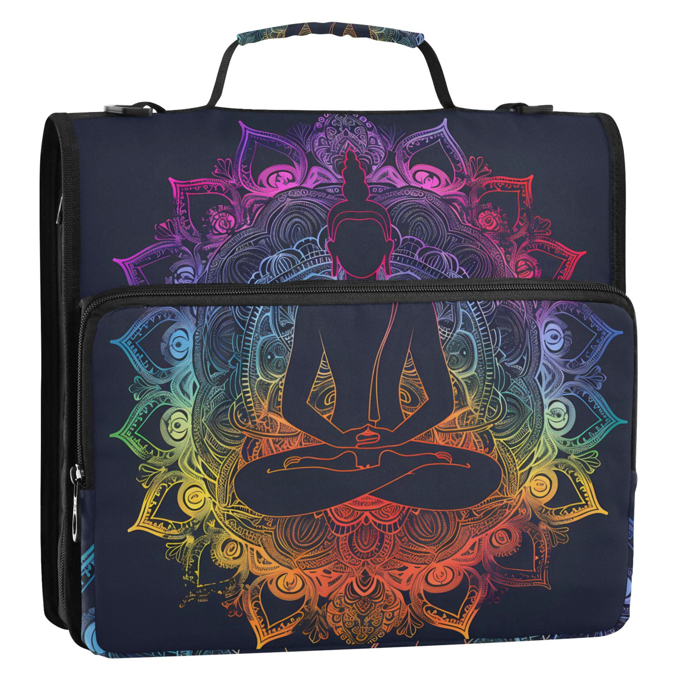 3 Ring Zipper Binder with Shoulder Strap Waterproof Trapper Keeper 2 Inch D-Ring 500 Sheets Capacity Buddhism Silhouette