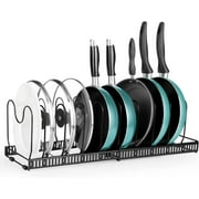IZEYNO Pot Rack, Expandable Pan Organizer, Pot Lid Holder with 10 Adjustable Compartment for Kitchen Cabinet Cookware