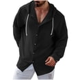 thumbnail image 5 of BRGZLK Mens Long Sleeve Shirts 2026 Fall Stylish Solid Color Drawstring Hooded Sweatshirt Lightweight Comfortable Casual Button-Down Shirts for Daily Black L, 5 of 8