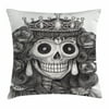 Queen Throw Pillow Cushion Cover, Day of the Dead Artwork Hand Drawing Folk Skull with Flowers Crown Ornaments, Decorative Square Accent Pillow Case, 24 X 24 Inches, Black and White, by Ambesonne