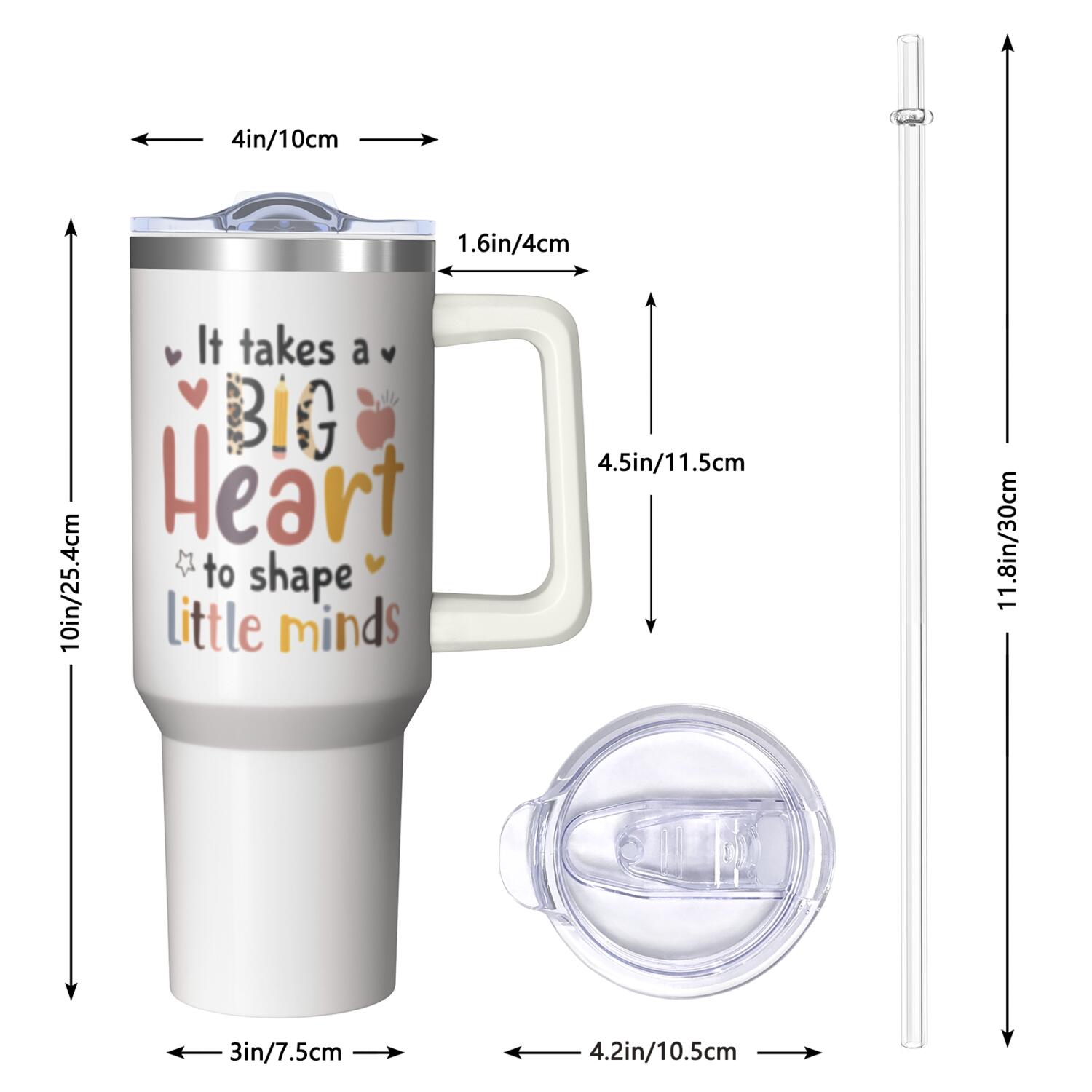 1pc Teacher Appreciation Gift 40oz Tumbler with Straw & Handle - Insulated Stainless Steel Cup | Holiday Gift for Man Women (Christmas, Valentine's, Birthday)