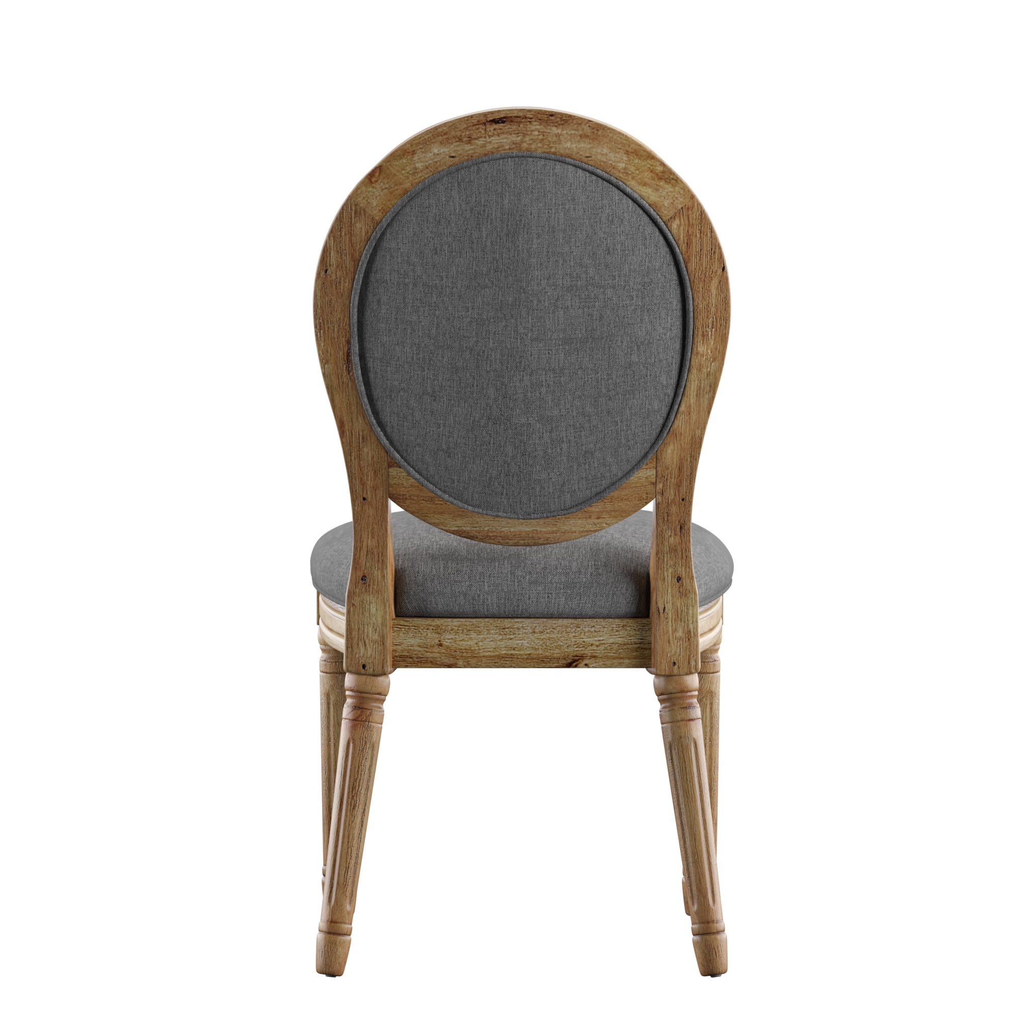 Weston Home Amadell Round Linen and Wood Dining Chairs, Set of 2, Grey Linen, Natural Finish
