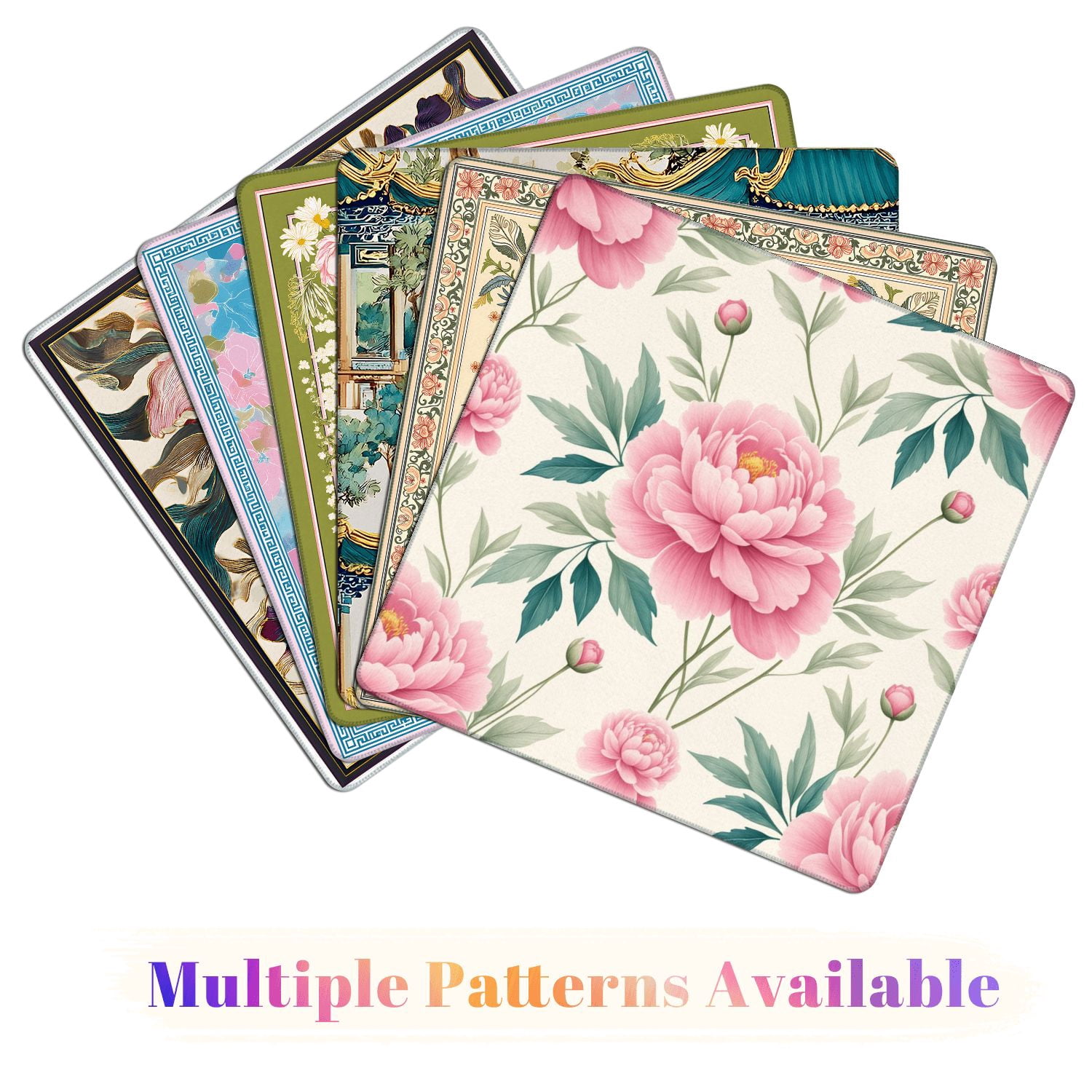 Mahjong Mat 31.5" x 31.5" Seamless Pink Peony Floral Green Leaves Light Non-Slip Noise Reduction American Mahjong Tiles Table Cover for Dominoes Poker Card Board Games Gift