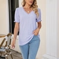 thumbnail image 4 of Clearance T Shirts for Women Women's 2023 Spring/Summer New Solid Color Hollow V Neck Bubble Sleeve Short Sleeve Summer Tops for Women 2024 Womens Blouses, 4 of 8