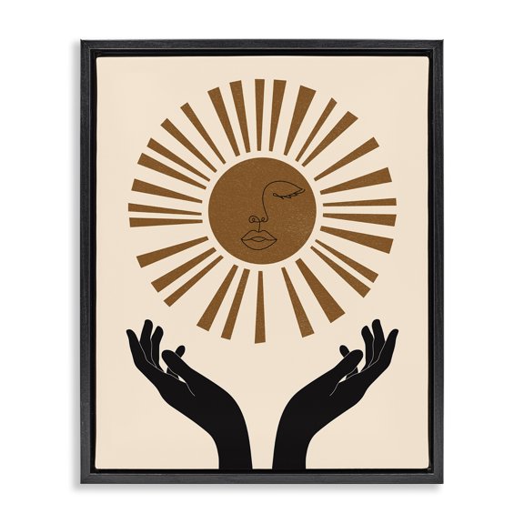 Stupell Industries Bohemian Hands Holding Desert Sun with Face Linework Black Floating Frame Canvas Art, 25 x 31, by JJ Design House LLC