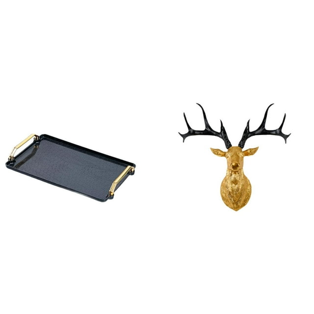 Elegante mesa rectangular con detalle de cabeza de ciervo, ideal para servir pasteles, aperitivos, café, té y como decoración artística de pared.