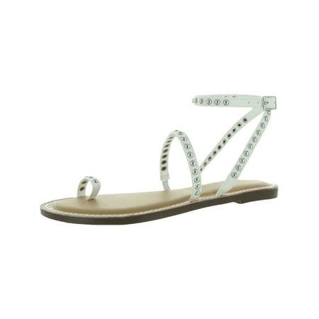 

WILD PAIR Womens White Toe Loop Padded Ankle Strap Studded Geena Round Toe Buckle Gladiator Sandles 6 M