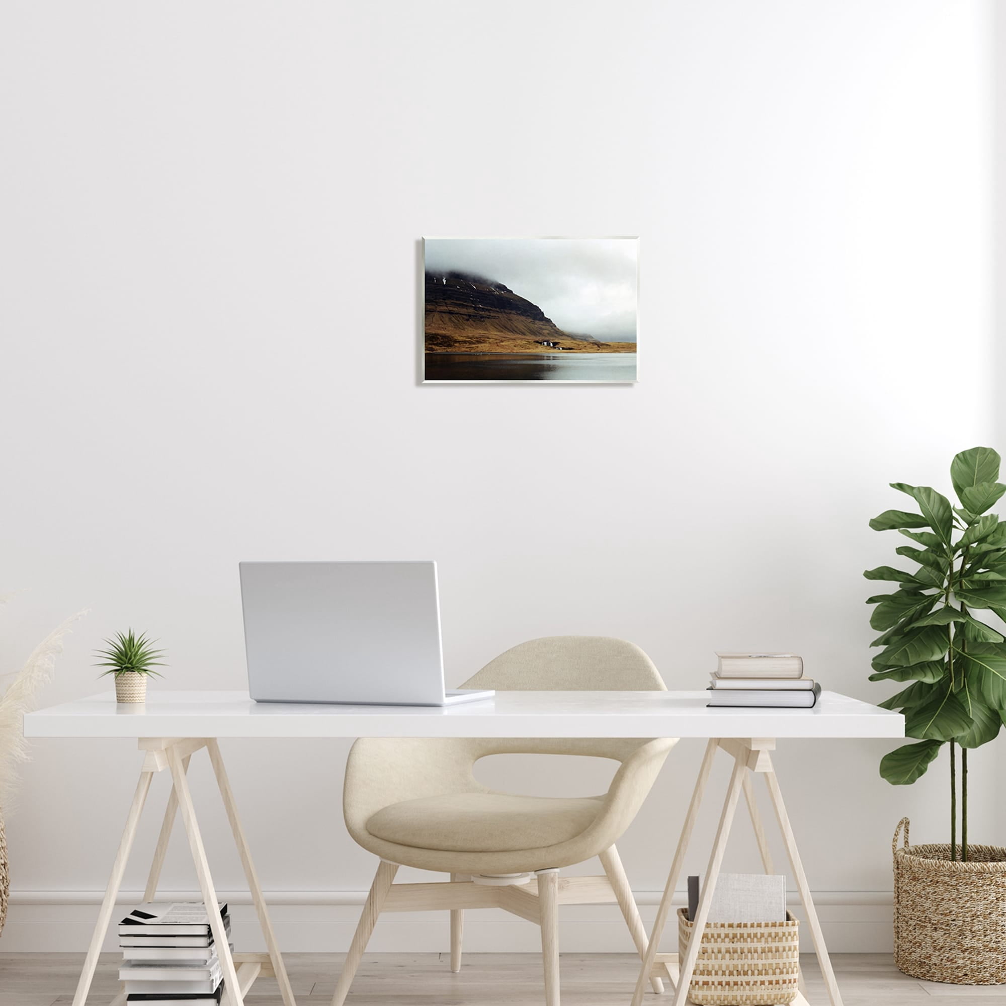 Stupell Industries Lake Side Cliffs Looming Fog Plateau Landscape Photograph Unframed Art Print Wall Art, Design by Lynann Colligan