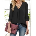 thumbnail image 3 of Weardear Womens 3/4 Cuffed Sleeve V Neck Casual Blouse Shirt Tops, 3 of 5