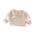 thumbnail image 4 of WOYY Girls Ruffle Lace Collar Long Sleeve Blouse Solid Casual Button Up Shirt, Sizes 3-4, 4 of 5