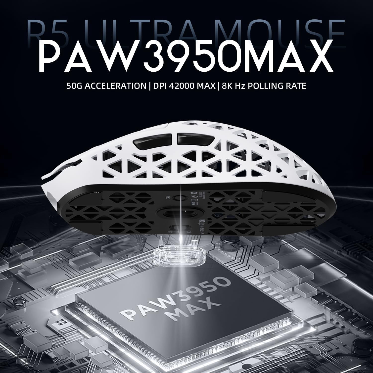 ATTACK SHARK R5 Ultra Carbon Fiber Wireless 8K Gaming Mouse 39g SUPERLIGHT, PixArt PAW3950MAX Gaming Sensor, 8000Hz Wireless Polling Rate, MCU Nordic 52840, DPI up to 42000, BT/2.4G Wireless/Wired