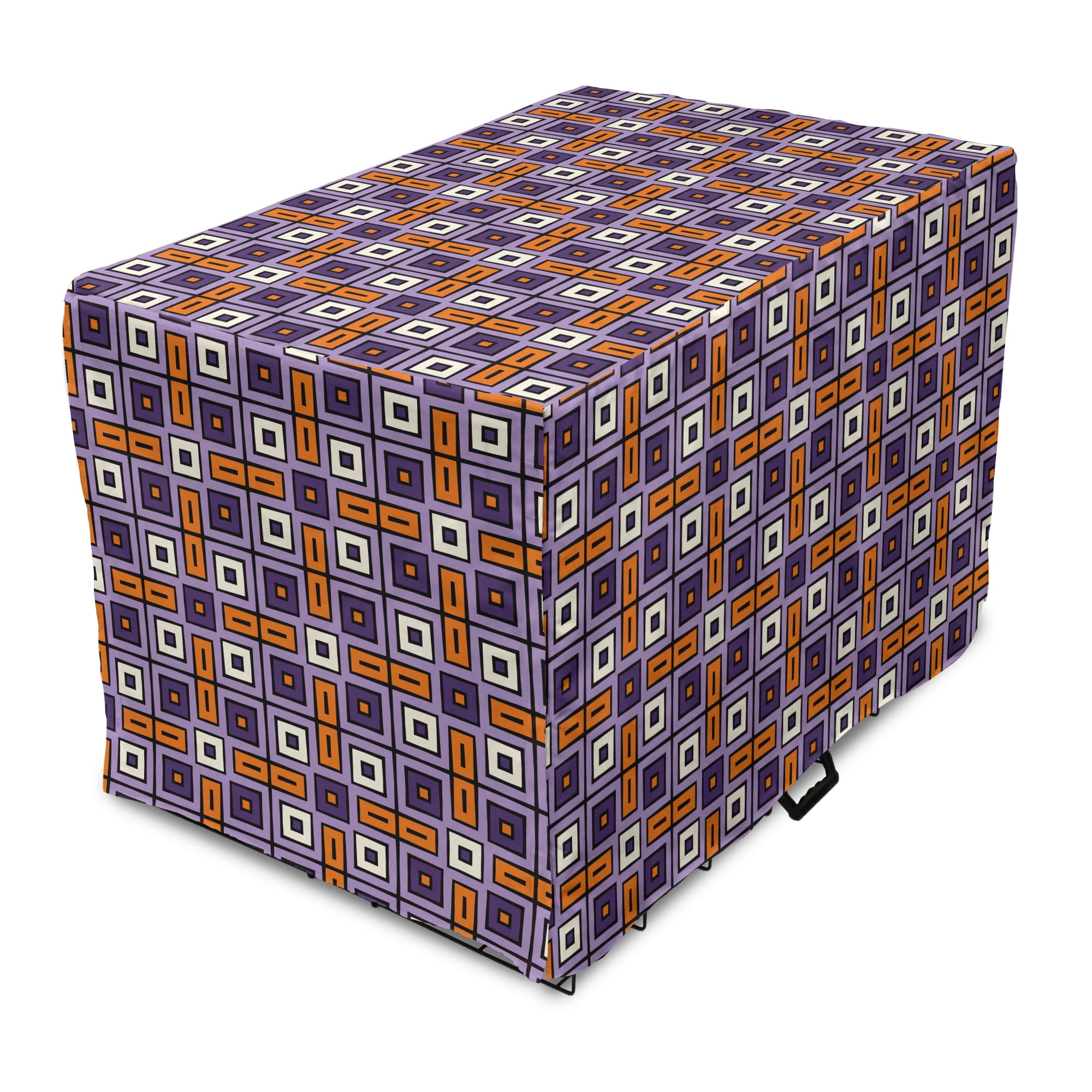 View of Geometric Dog Crate Cover, Print of Retro Square Motifs 70's Warm ...