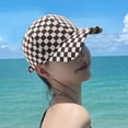 thumbnail image 3 of sunsanly Unisex Baseball Hat Plaid Print Color Matching Long Brim Adjustable Ponytail Hole Anti-UV Sun Protection Outdoor Sport Peaked Cap, 3 of 8