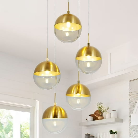 AFANQI 5-light ball-shaped restaurant glass chandelier, hallway hanging lighting fixture