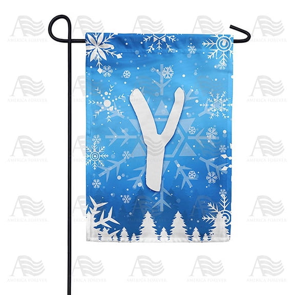 America Forever Winter Monogram Letter Y Winter Forest Garden Flag Vertical Double Sided 12.5 x 18 inches Happy Holiday Christmas Seasonal Flags for Outdoor, Yard Porch, Snowflakes Garden Flag
