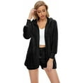 thumbnail image 2 of Scacto Women Fuzzy 3 Piece Outfit Pajamas, Sherpa Hooded Cardigan Outwear Sleeveless Crop Tops Shorts Nightwear Set, 2 of 5