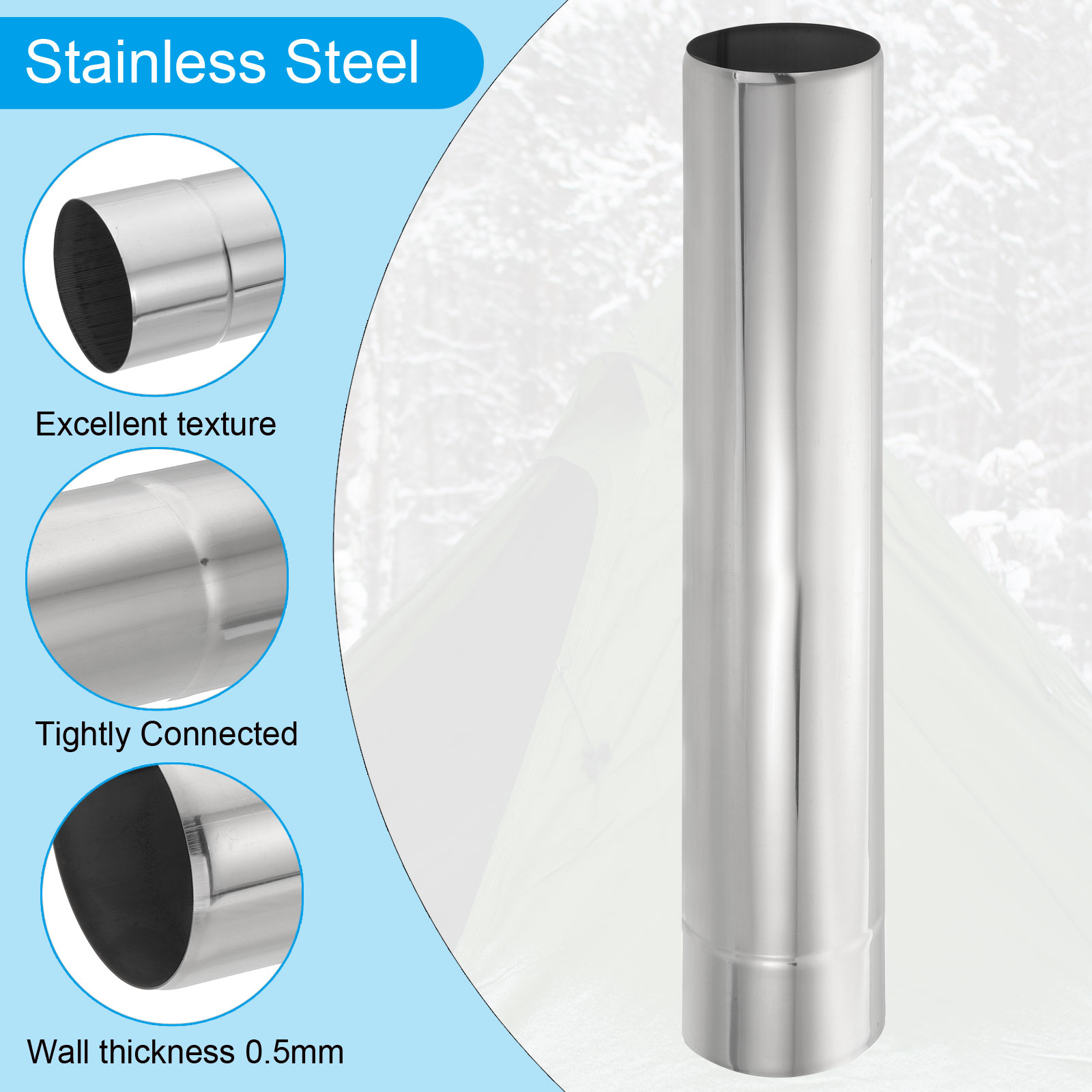 Uxcell 2.95Inch Stove Pipe, 2Pcs Stainless Steel Straight Tent Stove Chimney Pipe for Camping Stove Vent Exhaust