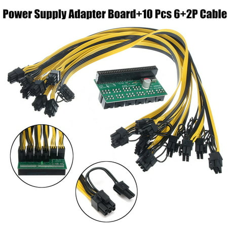 Power Supply Adapter Board Power + 10 Pcs 6+2P Cable 50cm For Ethereum Mining (Best Power Supply For Ethereum Mining)