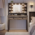 thumbnail image 5 of EnHomee Vanity Desk with Mirror and Lights Makeup Vanity with 2 Storage Drawers Wooden Vanity with Charging Staion for Bedroom, Small Space, Dark Oak, 5 of 7