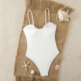 thumbnail image 4 of Mceream Women Solid Color Backless Strap Bikini Swimsuit Bikini Color Blocking Off-Shoulder Set White XL, 4 of 5