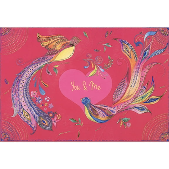 Pictura You and Me: Two Birds with Long Colorful Tail Feathers Valentine's Day Card