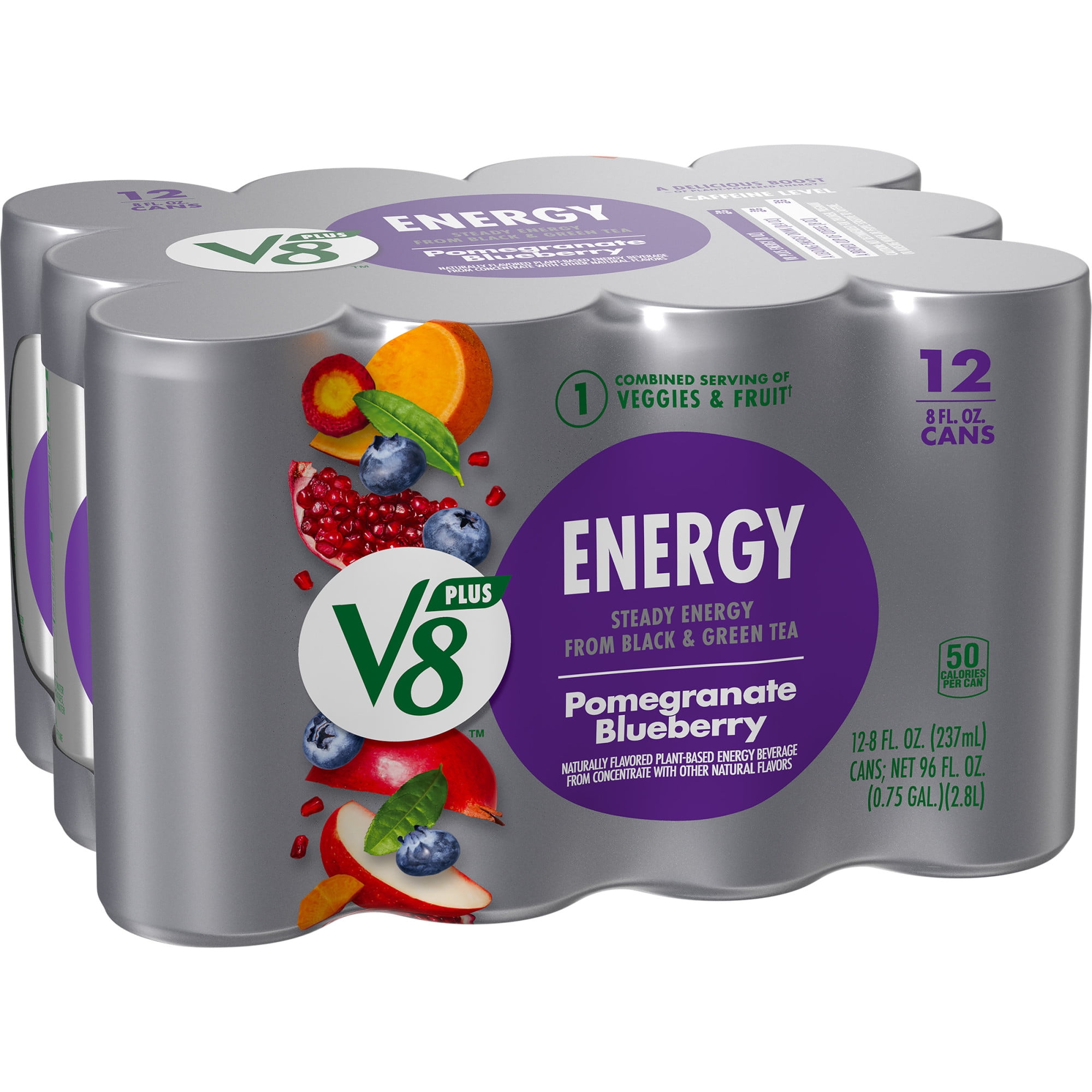 Buy V8 +ENERGY Pomegranate Blueberry Energy Drink, 8 FL OZ Can (Pack of