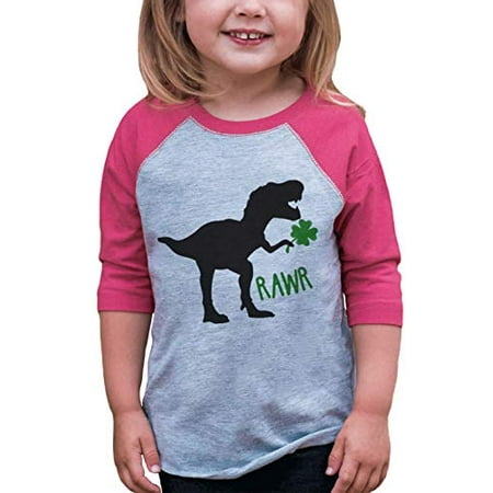 

7 ate 9 Apparel Kids Dinosaur St. Patricks Day Pink Raglan