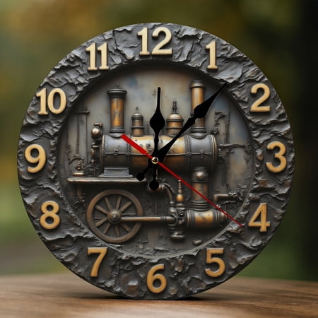 Wall Clock Decorative - Vintage Bronze Train Print 2D Vintage Wall Clocks Battery Operated Silent Non-Ticking for Bedroom, Living Room, Kitchen, Office, Classroom, 10 Inch