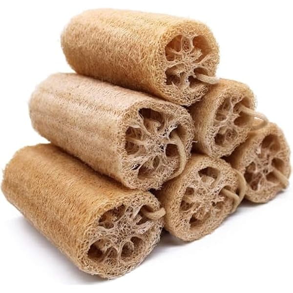 wonima11 Natural Loofah Sponge, 6 Pack Organic Real Loofah Exfoliating Body Scrubber Luffa Sponge Natural Loofah Bulk for Men Women in Bath Shower Deep Clean
