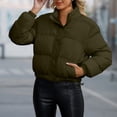 thumbnail image 7 of Smupbvky Women Cropped Puffer Jacket Lightweight Quilted Zipper Coat Stand Collar Winter Warm Bubble Outerwear (M, Army Green), 7 of 7
