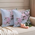 thumbnail image 2 of Pink Flower Pillow Covers 2 Pack Spring Beautiful Floral Leaf Plant White Wall Pillowcase Waterproof Outdoor Throw Pillow Cover for Patio Garden Square Cushion 16”x16”, 2 of 9