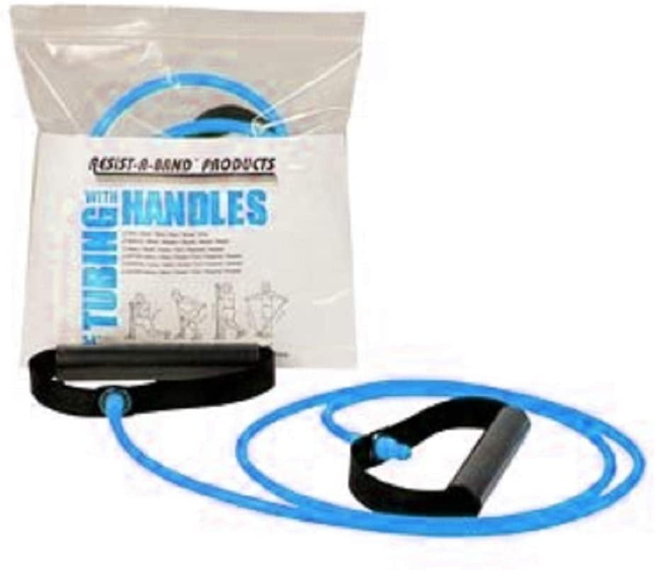 Pack of 10 Exercise Tubing with Handles, Blue 5.1" width. 54" length. Extra Heavy Resistance