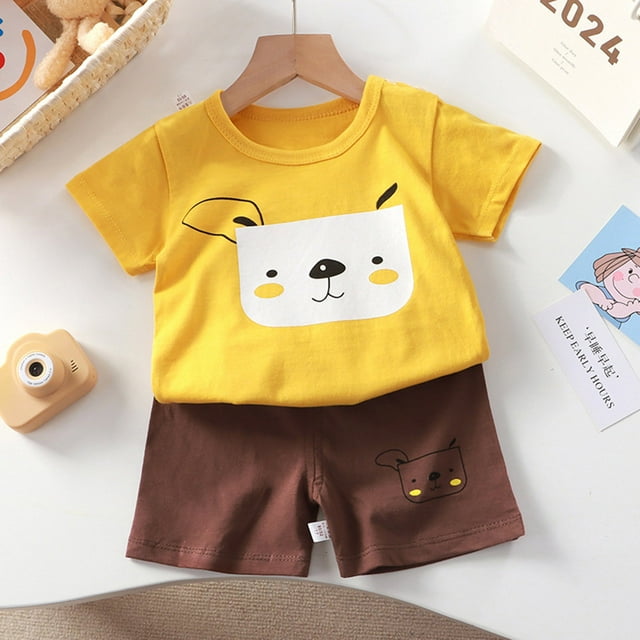 Ensemble Deux Pièces pour Enfants d'Été pour la Maison, Col Rond, Manches Courtes et Shorts