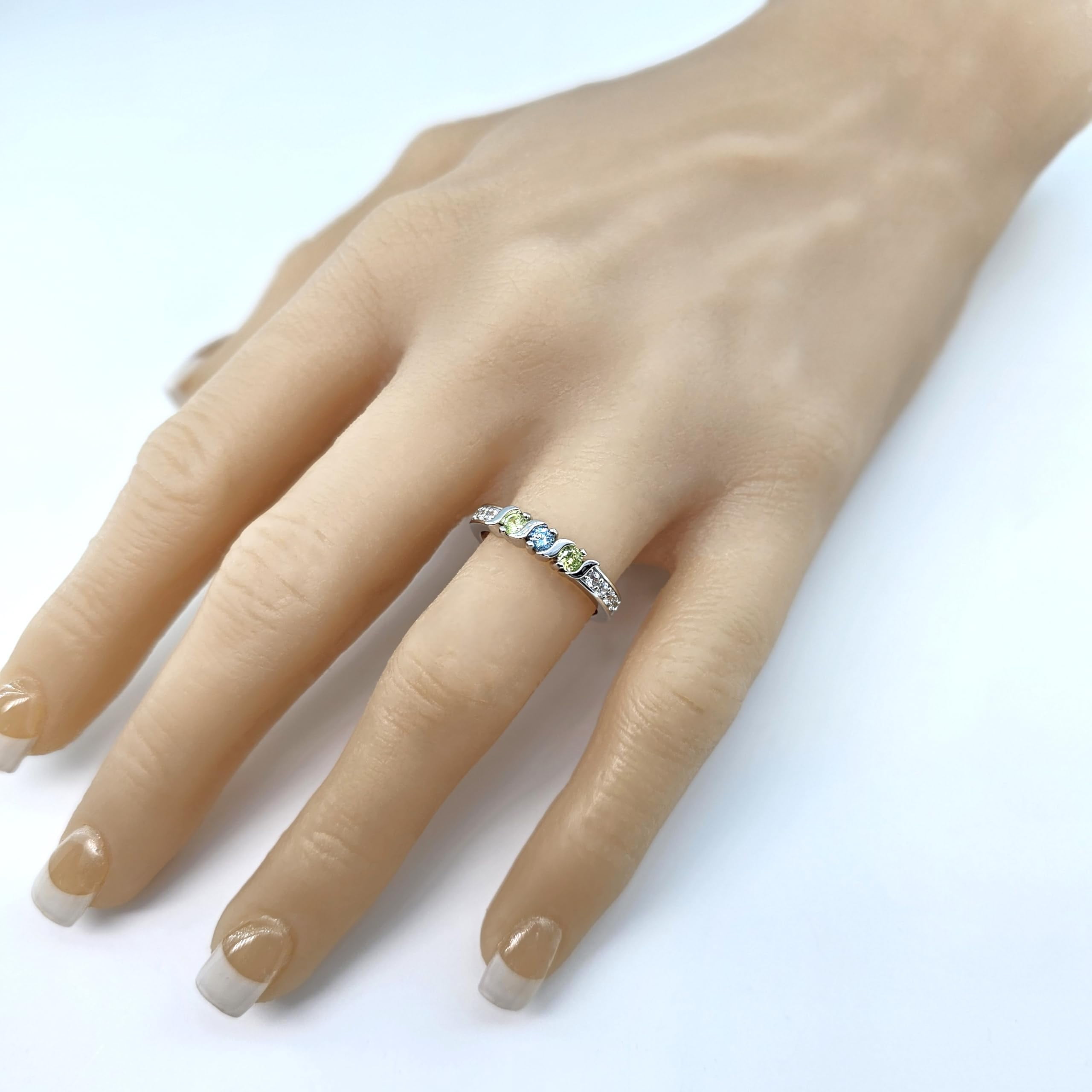 Nana S-Bar w/Sides 1-6 Multistone Mothers Ring Gift for Women, 10k Yellow Gold, Size 6, Stone 3