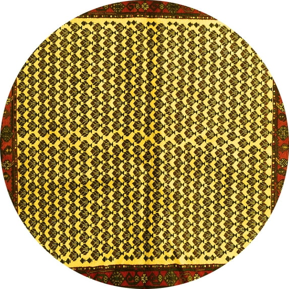 Ahgly Company Machine Washable Indoor Round Abstract Yellow Contemporary Area Rugs, 4' Round