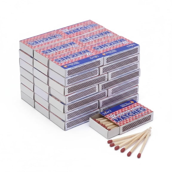 Spark 100 Boxes Safety Matches (3,200 Count) – Strike-on-Box Wooden Kitchen Match Boxes – Bulk Matches for Home, Camping, Fireplace, Candles & Emergency Fire Starter