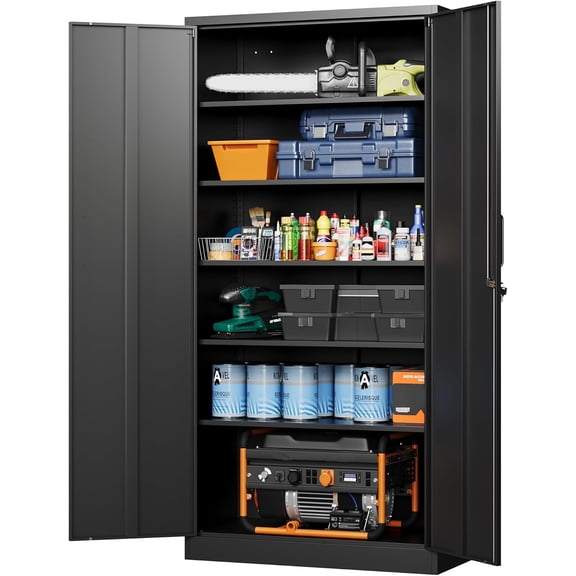 MUERE Metal Garage Storage Cabinets with Lock-72 Tall Tool Organizer Steel Lockers, 5 Adjustable Layers Shelves for Home,Office,Warehouse,Garage,(Black-72“) | with Lock