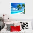 thumbnail image 5 of Acheng Canvas Prints Wall Art Palm Trees on The Sandy Beach and Turquoise Ocean Picture with Frame Sea Paintings for Bathroom Bedroom Home Decorations 16x12in, 5 of 6